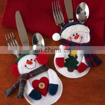 8pcs/set Kitchen Cutlery Suit Silverware Holders Porckets Knifes Folks Bag Snowman Shaped Christmas Party Decoration Supplies