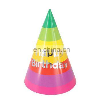 Nice quality rainbow color paper cone hat for birthday party