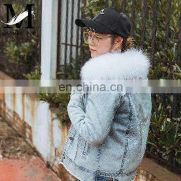 2016 Top Fashion Real Lamb Fur Collar Denim Parka With Hood Women Fur photo-4