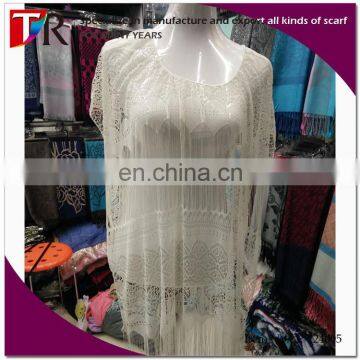 New Arrival Hollow Out WomanEmbroidery Beach Dress White Lace Shawl