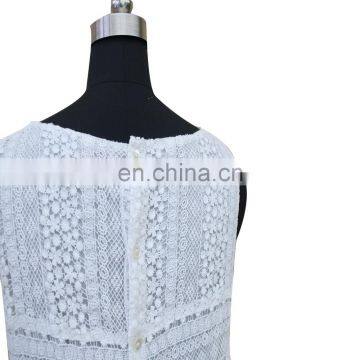 Women Top Grade Exquisite Sleeveless Shell Button Lace Blouse Dress photo-5