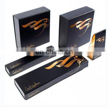 customized shape and size black hardcover paper box with gold hot stamp logo for jewelry packaging