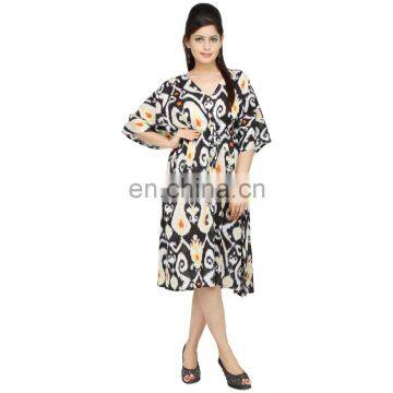 Handmade 100%Cotton Women's Wear Sleepwear Maxi Dress Kimono Sleeves Knee Length Kaftan