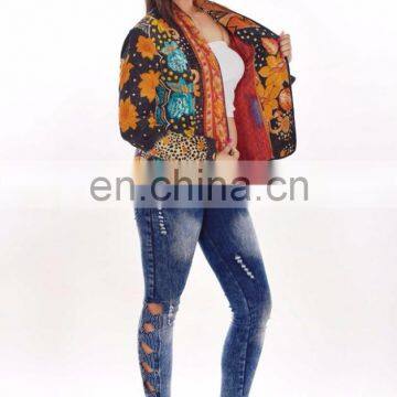 Indian Cotton Kantha Short Jacket Women Designer Reversible Jacket