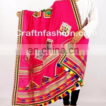 Designer Kutchi Embroidered Pom Pom Dupatta- Latest Designer 2017 Dupatta- Multicolour Kutch Embroidery Dupatta photo-4