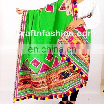 Gujarati Embroidery Mirror Work Dupattas- Yellow Kutch Embroidered Cotton Dupatta- Traditional Lace Work Dupatta photo-3