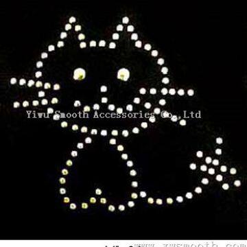 Wholesale Fashion Design Repair Kitten Diamond Rhinestone Iron on Transfer
