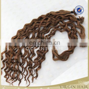 Wholesale chestnut brown color Natural brazilian remy I-tip/U tip/V tip keratin Pre-bonded wavy human hair extensions