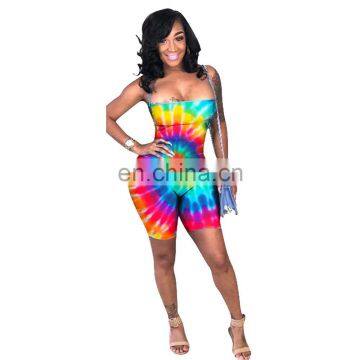 Sexy Bodycon One Piece Jumpsuit Shorts Playsuit New Women Colorful Tie Dye Fitness Romper Skinny Backless Summer Beach Bodysuits