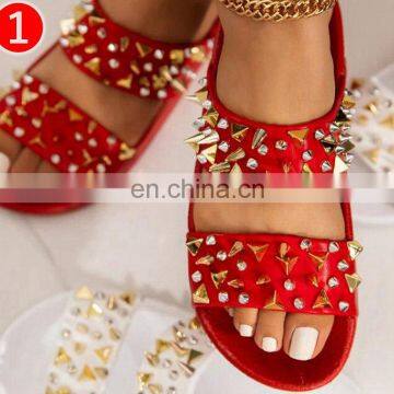 Latest Fashion Red Rivet Sandals Women New Slippers Slides Shoes 2021 Hot Sale Big Girl Beautiful Plus Size Sandals Slippers photo-2