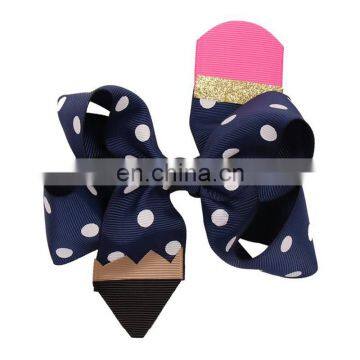 Free 6''*4.5" Pencil Print Hair Bows for Girls Back to School Supplier Hairgrips Pen Quality Ribbon Bows Clips Kids Headwear
