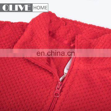 Super Soft Standing Collar Adult Pyjamas Red Jacquard Coral Fleece Bathrobe photo-4