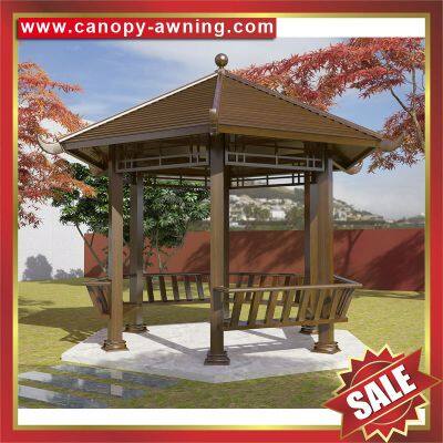 Outdoor Park Garden Wood Look Style Aluminum Metal Gazebo Pavilion Pagoda Gloriette Canopy Awning Shelter Cover for Sale photo-3