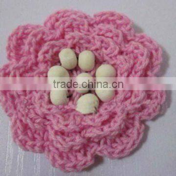 Crochet Flower Handmade With Wood Bead