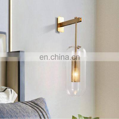 Modern Minimalist Clear Glass Shade Wall Lamp Metal Bedroom Indoor Lights