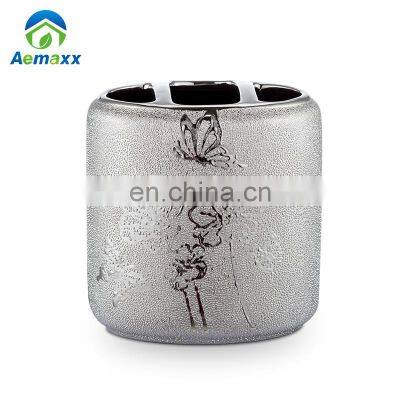 Round Shape Waste Bin Ceramic Silver Chrome Plated Dust Bin Trash Bin photo-5