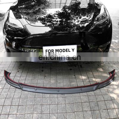 Car Exterior Accessories ABS Carbon Fiber Front Bumper Lip Splitters Spoiler For Tesla Model Y 2021