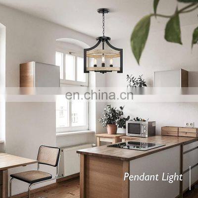 American Retro Solid Wood Shrimp Skin Chandelier for Dining Room Study Bedroom photo-3