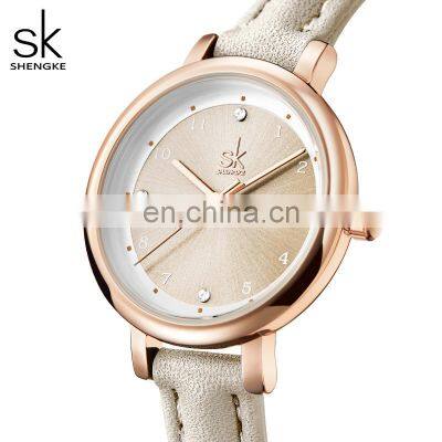 Shengke Classic Sunray Dial Girls Watches K9028 Champagne Simple Style Students Handwatch Small Dial Watches