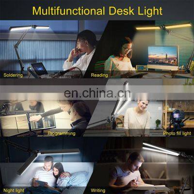 Dual Head Desk Lamp 3 Colors Lighting 10 Stepless Dimming Modern Table Lamp for Reading Study Work photo-3
