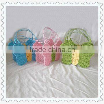 new fashional butter-fly shape decorative weaving paper rope basket patterns with handle