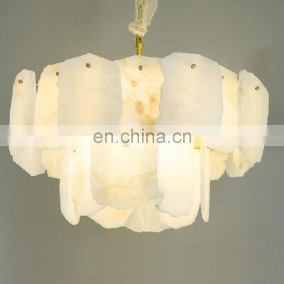 Nordic Decorative Alabaster Pendant Light LED Brass Gold Hanging Lighting Chandelier photo-5