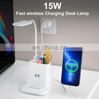 Hot Sale 15w 5-1 Wireless Charger Desk Lamp Pen Holder Quick Wireless Charging