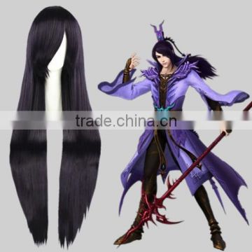 High Quality 100cm Long Straight Dark Purple Synthetic Anime Cosplay Hair Wig Party Wig