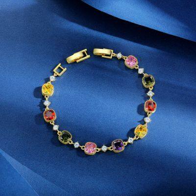 Beautiful Multi Shape Colorful Cubic Zirconia Link Chain Bracelets for Women Adjustable Trendy Hand Jewelry photo-3