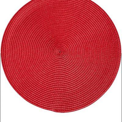 4 Pack Red Round Place Mats Pot Holders Wicker Tablemats Boho Braided Heat Resistant Mats, Plate Chargers for Table photo-2