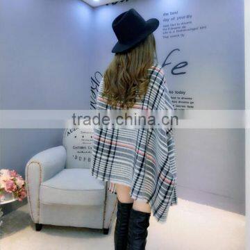 New Fashion Fringed Checked Plaid Acrylic Lady Poncho Shawl photo-3
