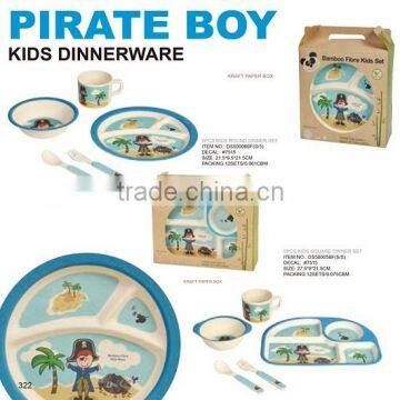 round private boy printed decal safety natural bamboo fibre kids dinner set