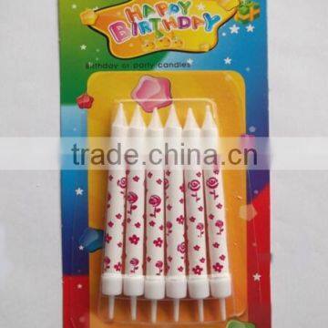 White Party Candles/Flower Print on Birthday Candles/White Paraffin Wax Party Candles