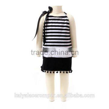 2016 wholesale summer new fashion white and black stripe dress for girls kids toddler clothing sleeveless round neck