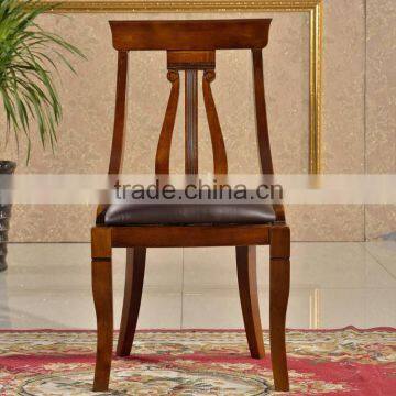 Home furniture solid wood frame and leather seat cushion antique dining chair