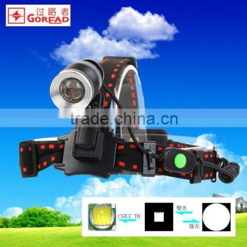 Goread GD10 black aluminum high bright XML-T6 360 degree rechargeable headlamp zoom