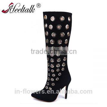 Custom made women thigh high heel boots with holes