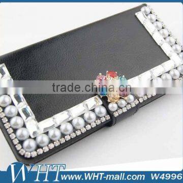 Wholesale Handmade Diamond Leather Case for HTC One M7,for HTC One M7 Leather Flip Case