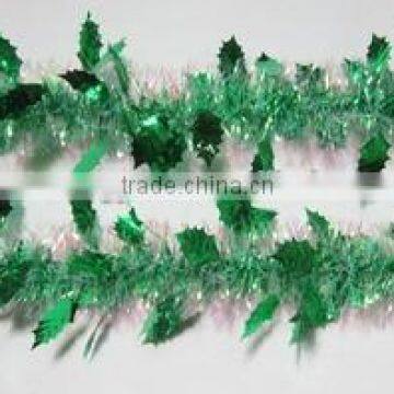 2015 PET /PVC Decorative Christmas Tinsel Garland in Green Color