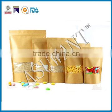 loose leaf tea paper zip lock packaging bag with clear windows/brown kraft paper stand up bag for tea