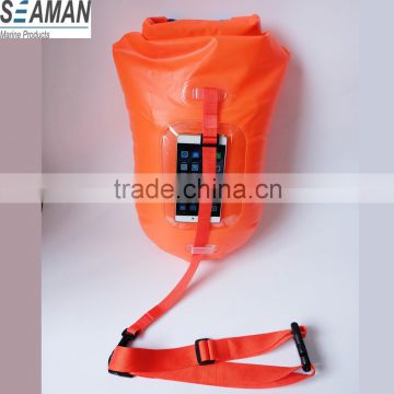 new design light and visible Swimming Buoy with cell phone clear window dry bag