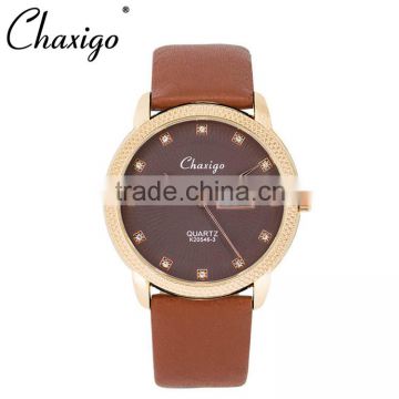 2016 luxury quality custom rose gold case leather watch men women couple watches with stone