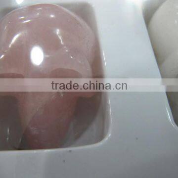 Rose Quartz skull carving gift box-semi precious stone animal carving products for gifts and home decoration