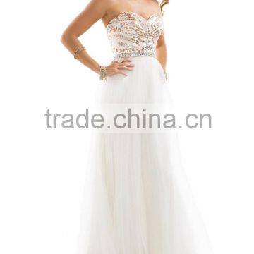 New White Tulle Rose Gold Sequined Evening Gowns Sweetheart Long A-Line Prom Dresses XP-33