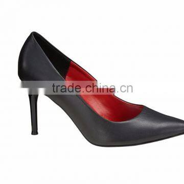 Pretty Women High Heel classic pointy toe ladies breatheable PU lining comfortable black sheep skin pump shoes