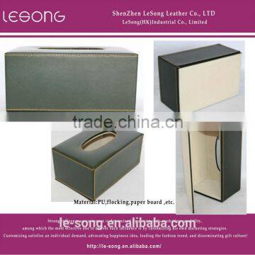 High Quality Rectangle Green Leather Tissue Box For Promotion