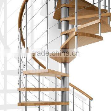 carbon steel wood used spiral stairs with rod bar railing