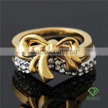 2pcs 18k gold plating crystal bowknot rings