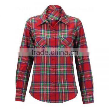 Lady long sleeves brushed plaids shirt