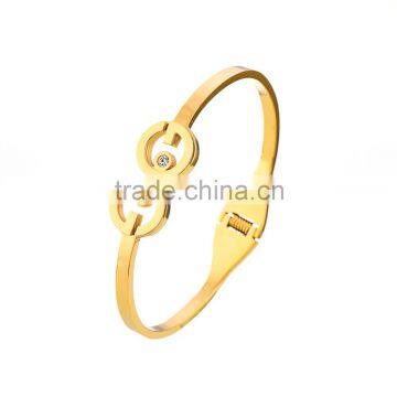 Fashion Trend Stainless Steel Yellow Gold Special H Shaped Crystal Bangles